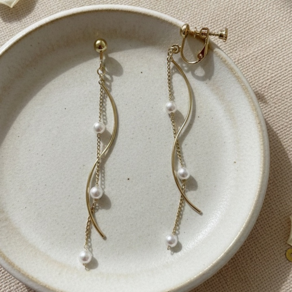 Elegant Gold-Tone Dangle Faux Pearl Earrings